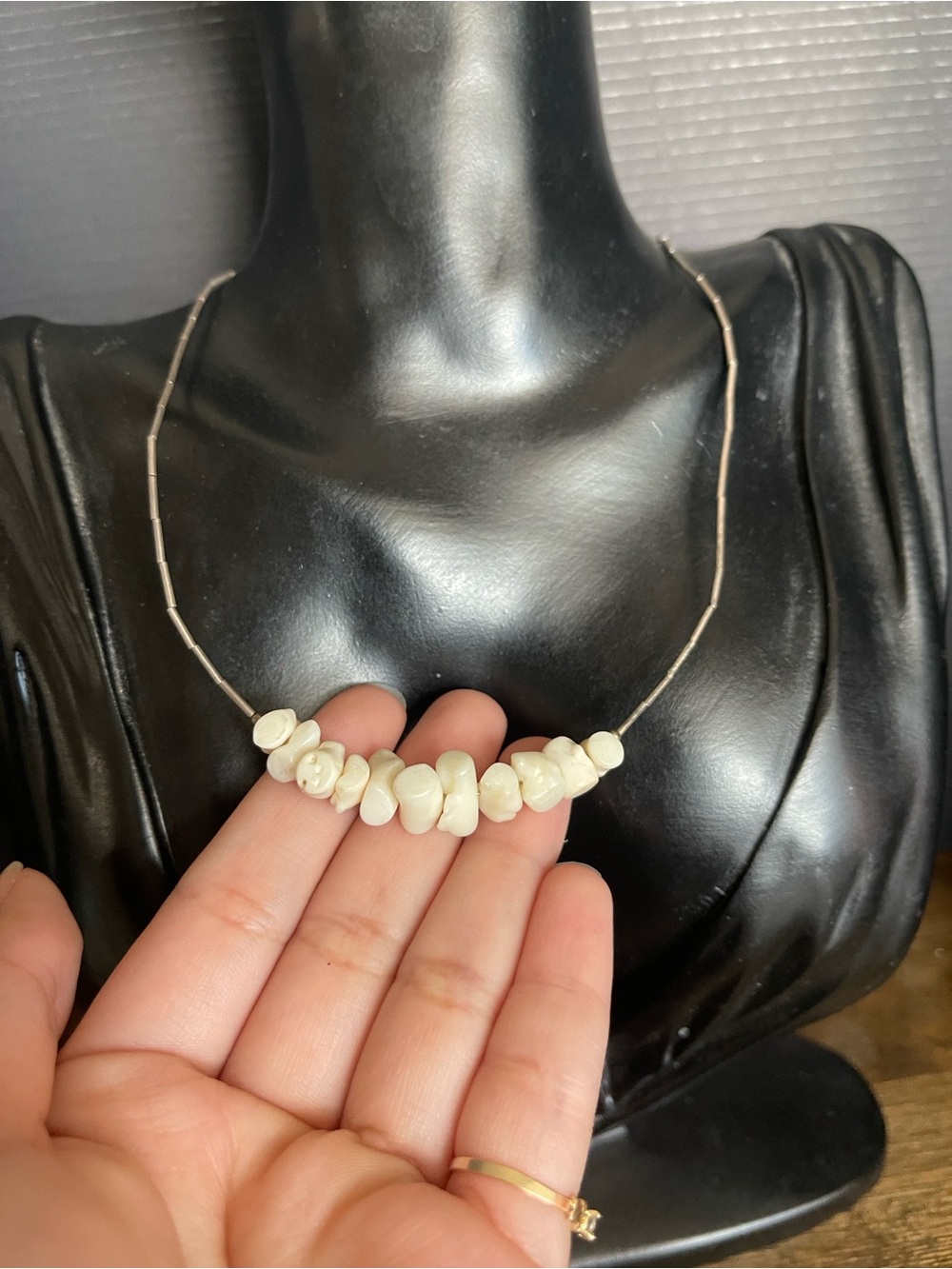 Liquid silver sterling silver white coral beaded native necklace